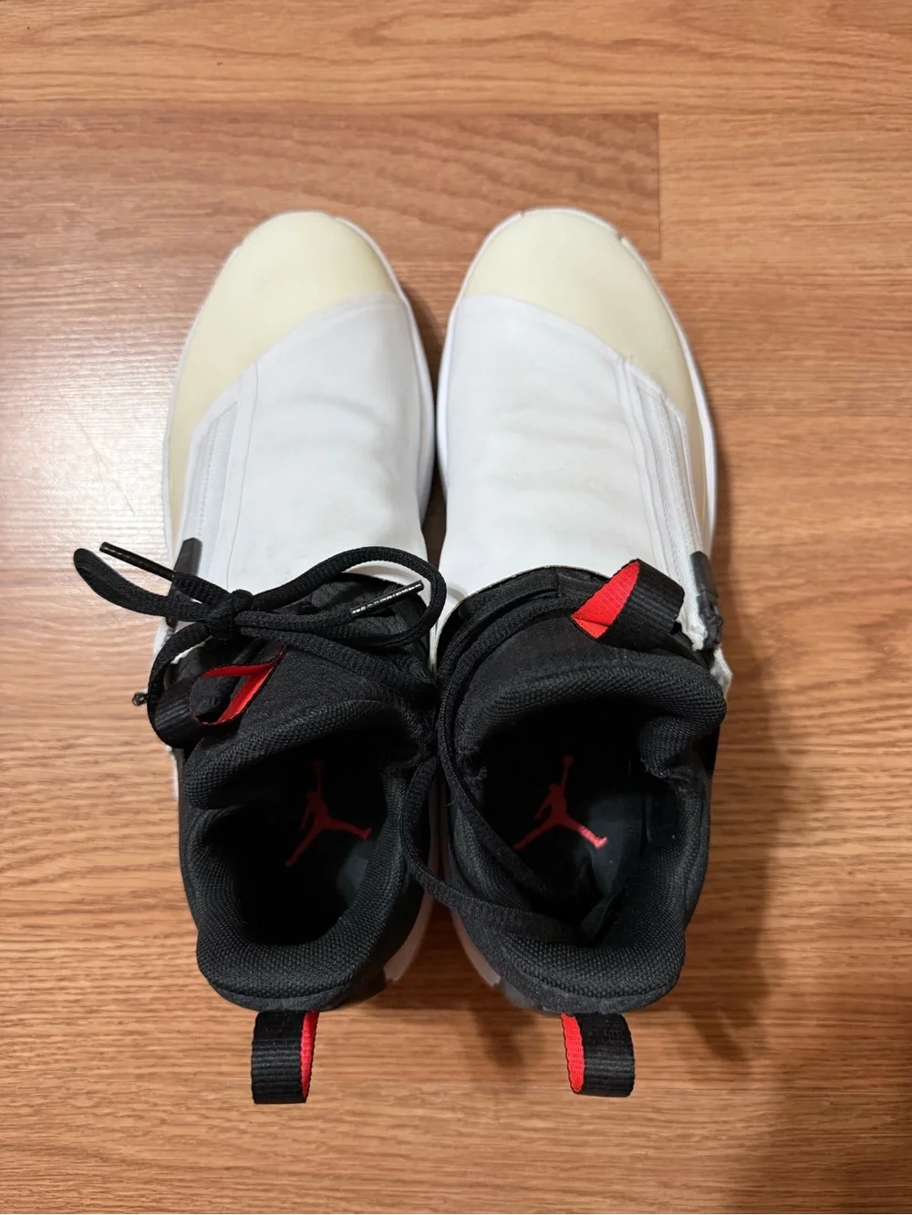 Jordan White and Black Slip-On Sneakers with Red Jumpman